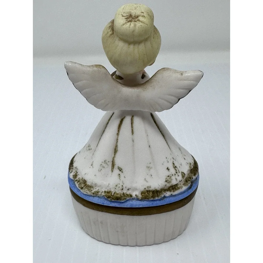 Vintage Lefton February Angel Trinket Box 1950s/1960s Blue Clock Japan 3447